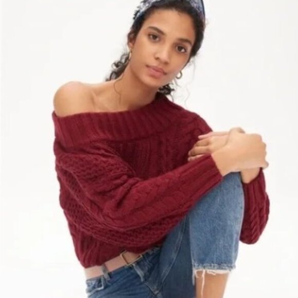 Anthropologie Melissa Cable Knit Sweater - NWOT - Burgundy Wine - SMALL - Picture 1 of 5
